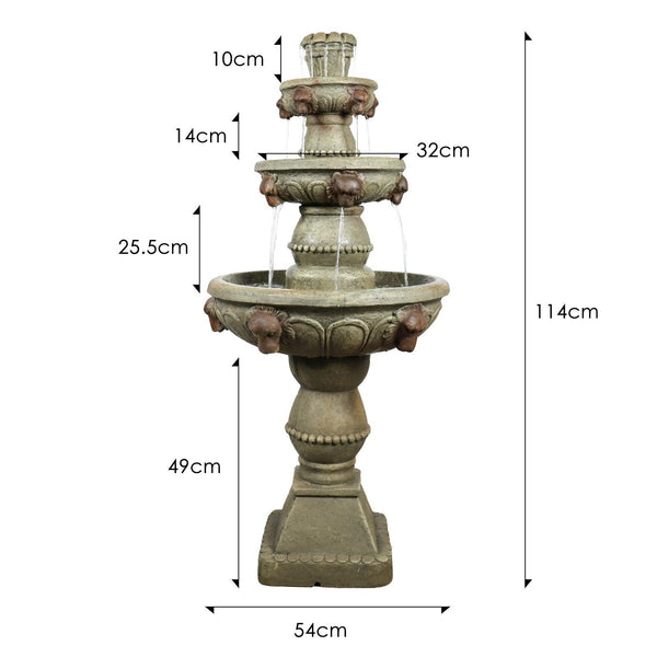 Concrete Lion Head Fountain 3 Tier Outdoor