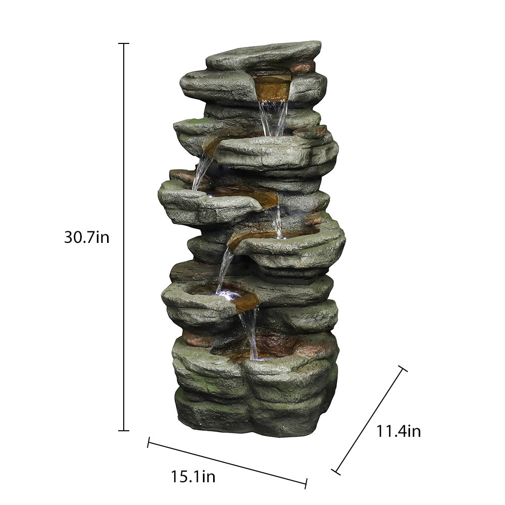 Resin Compact 6 Tier Rockery Outdoor Fountain 30 Inch