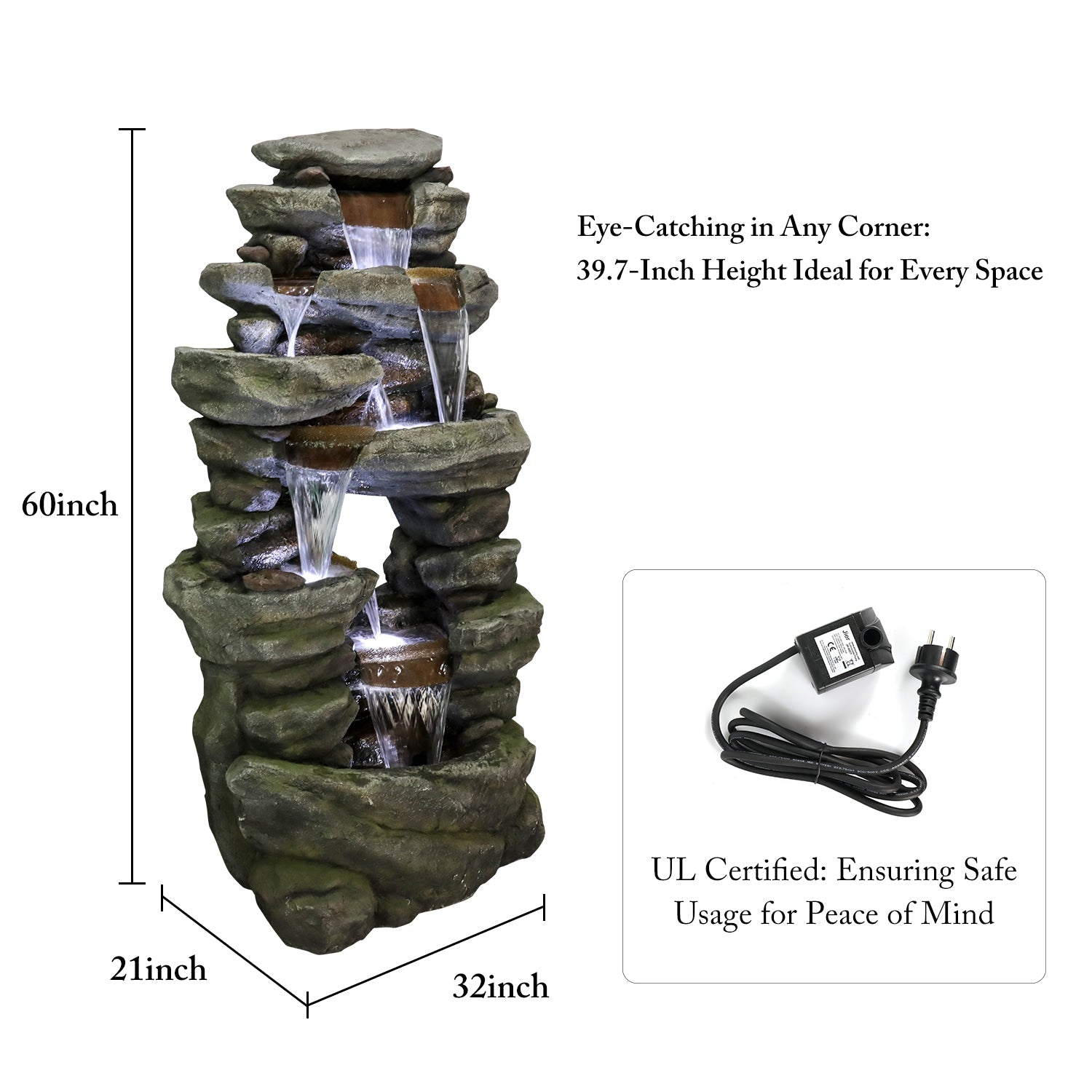 Resin Rock Waterfall Fountain Large 60 Inch 7 Tier