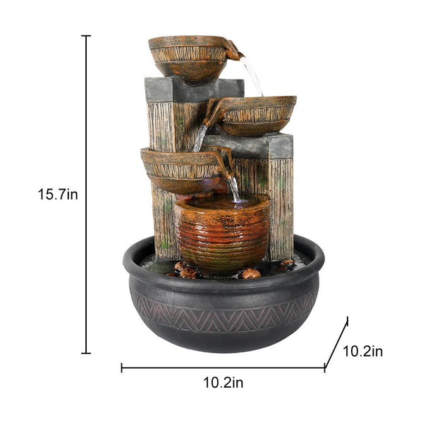 Resin Terracotta 5 Tier Tabletop Fountain 15 Inch LED
