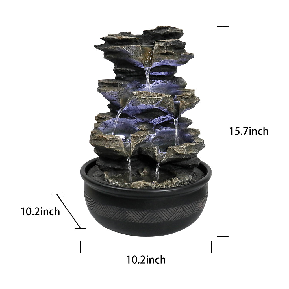 Resin Mossy Rock Tabletop Water Fountain 15 Inch LED