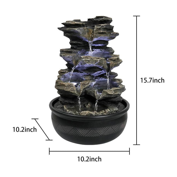 Resin Mossy Rock Tabletop Water Fountain 15 Inch LED