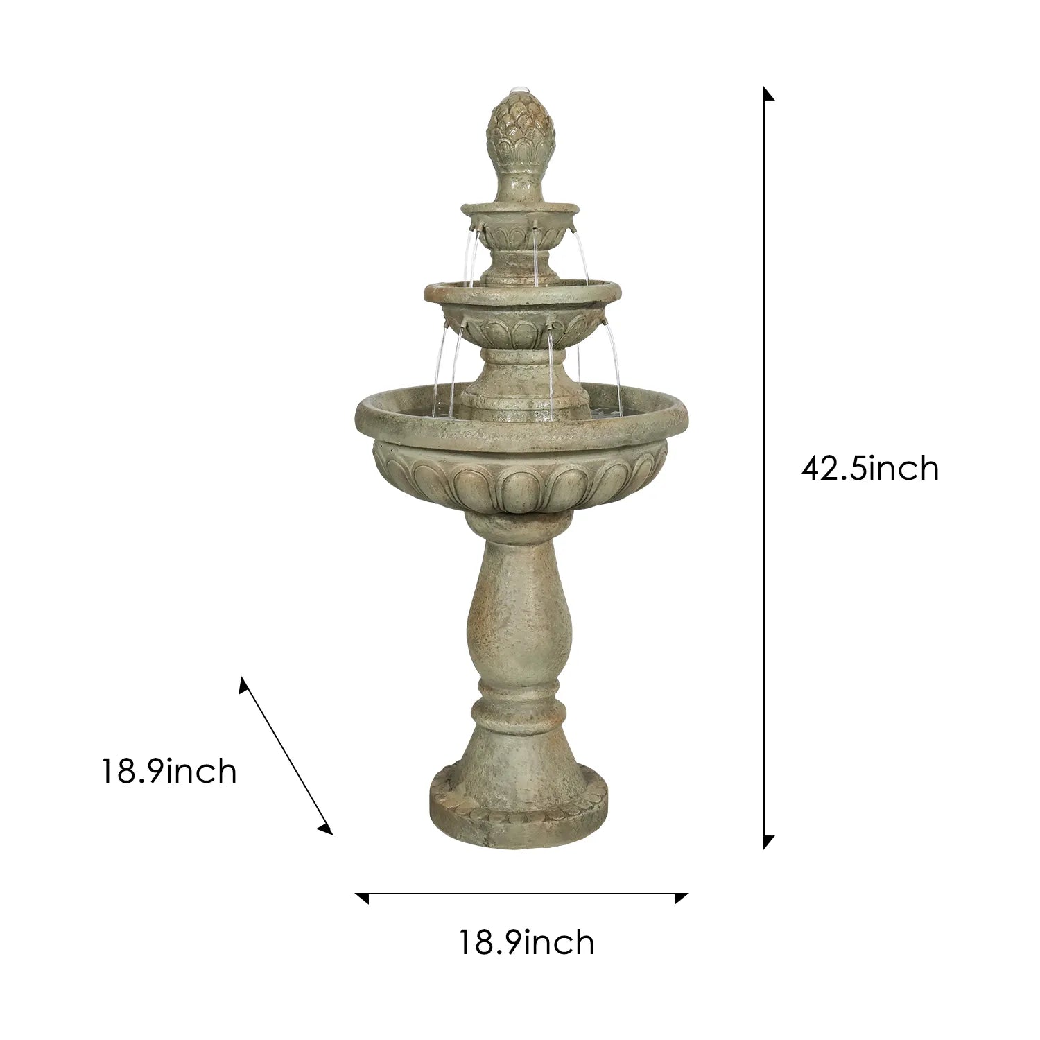 Concrete 3 Tier Fountain Classical Pineapple Finial