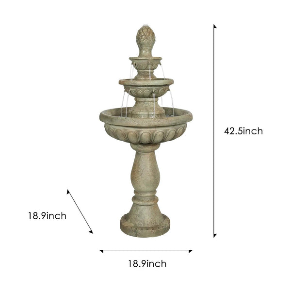 Concrete 3 Tier Fountain Classical Pineapple Finial