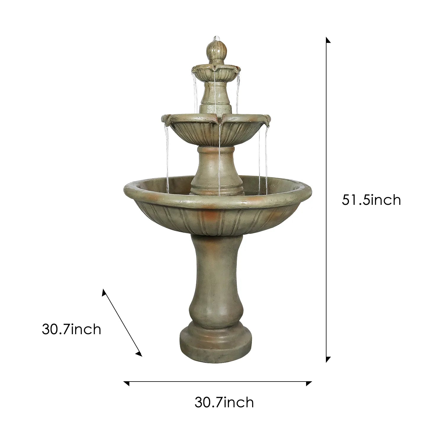 Concrete Fluted 3 Tier Outdoor Water Fountain 51 Inch