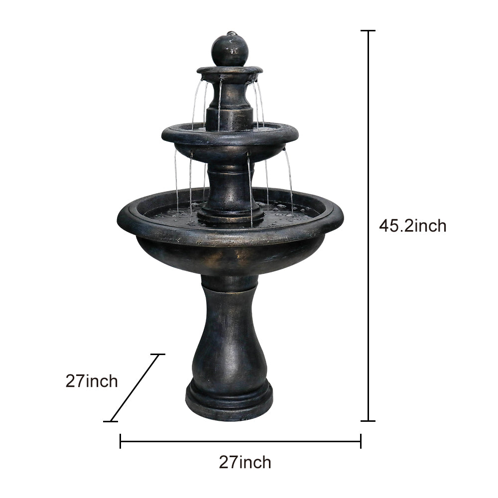 Concrete Antique Black 3 Tier Outdoor Water Fountain