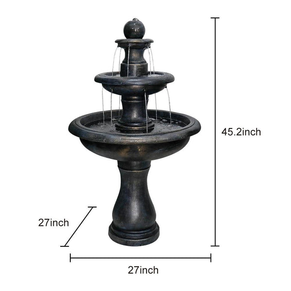Concrete Antique Black 3 Tier Outdoor Water Fountain