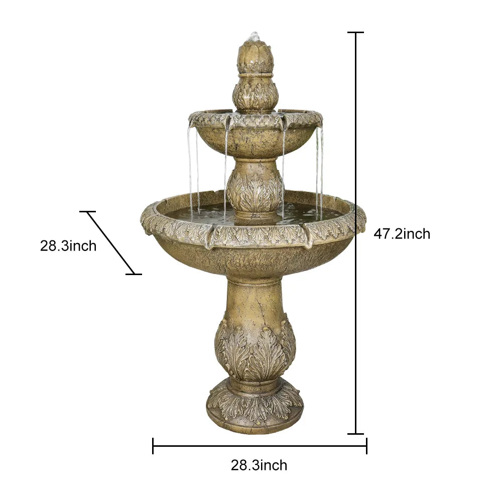 Concrete 2 Tier Fountain Acanthus Relief 47 Inch