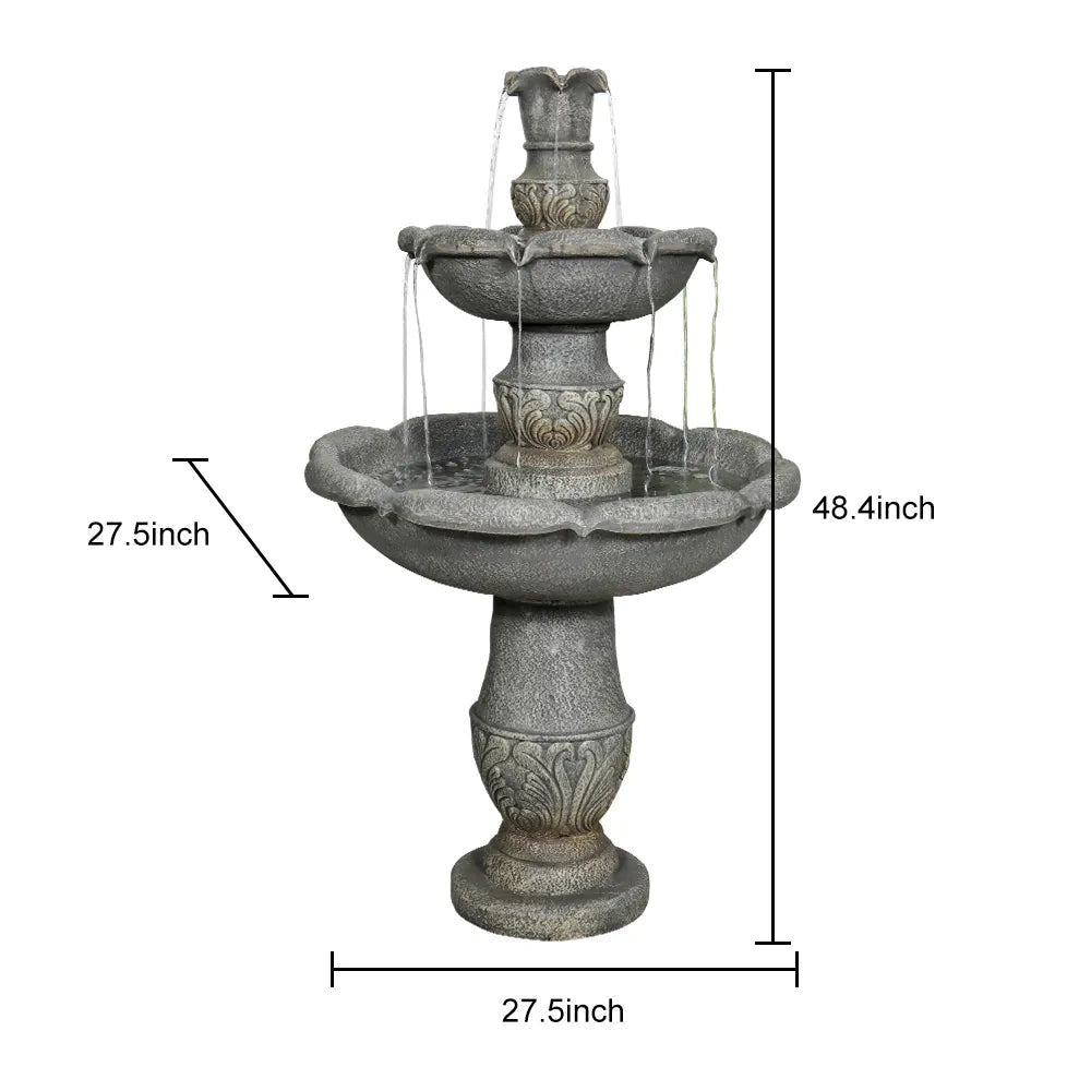 Concrete Carved 2 Tier Outdoor Water Fountain 48 Inch