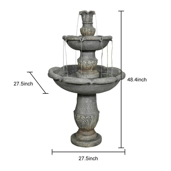 Concrete Carved 2 Tier Outdoor Water Fountain 48 Inch