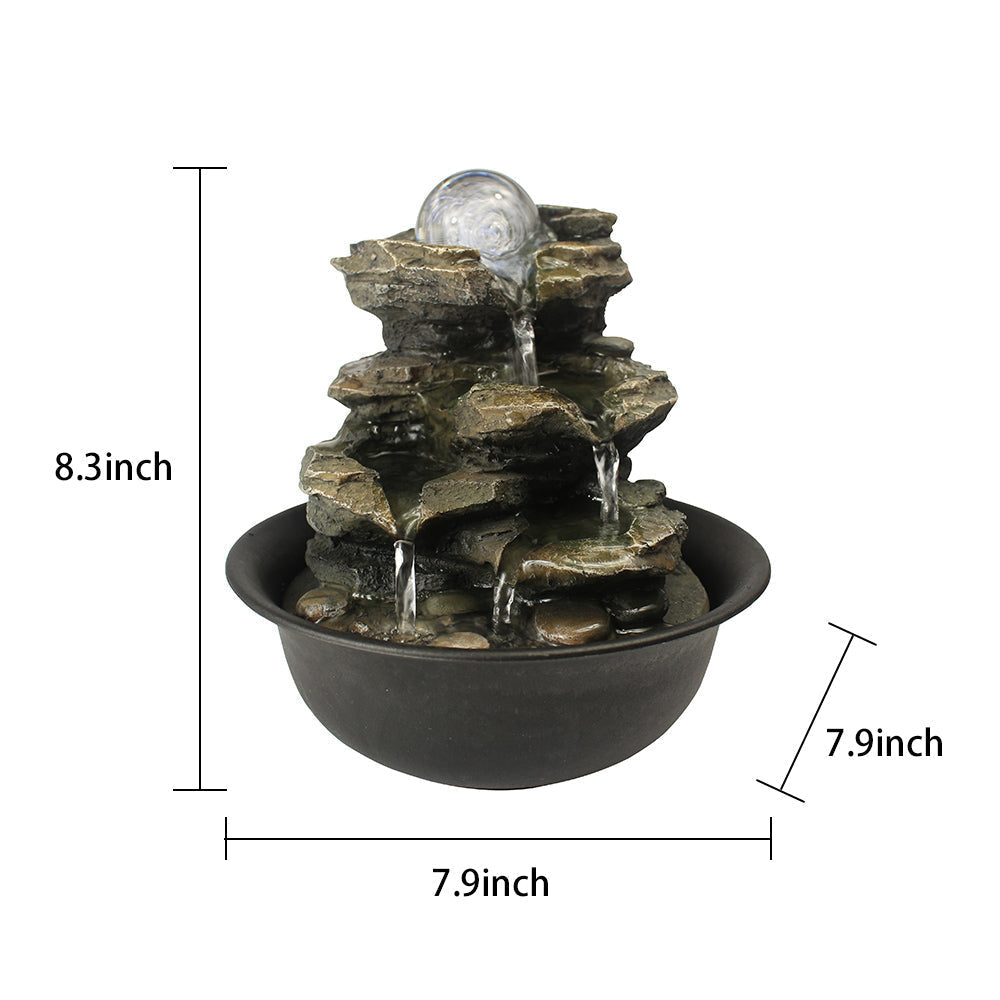 Resin Spinning Orb Tabletop Fountain 8 Inch Color LED