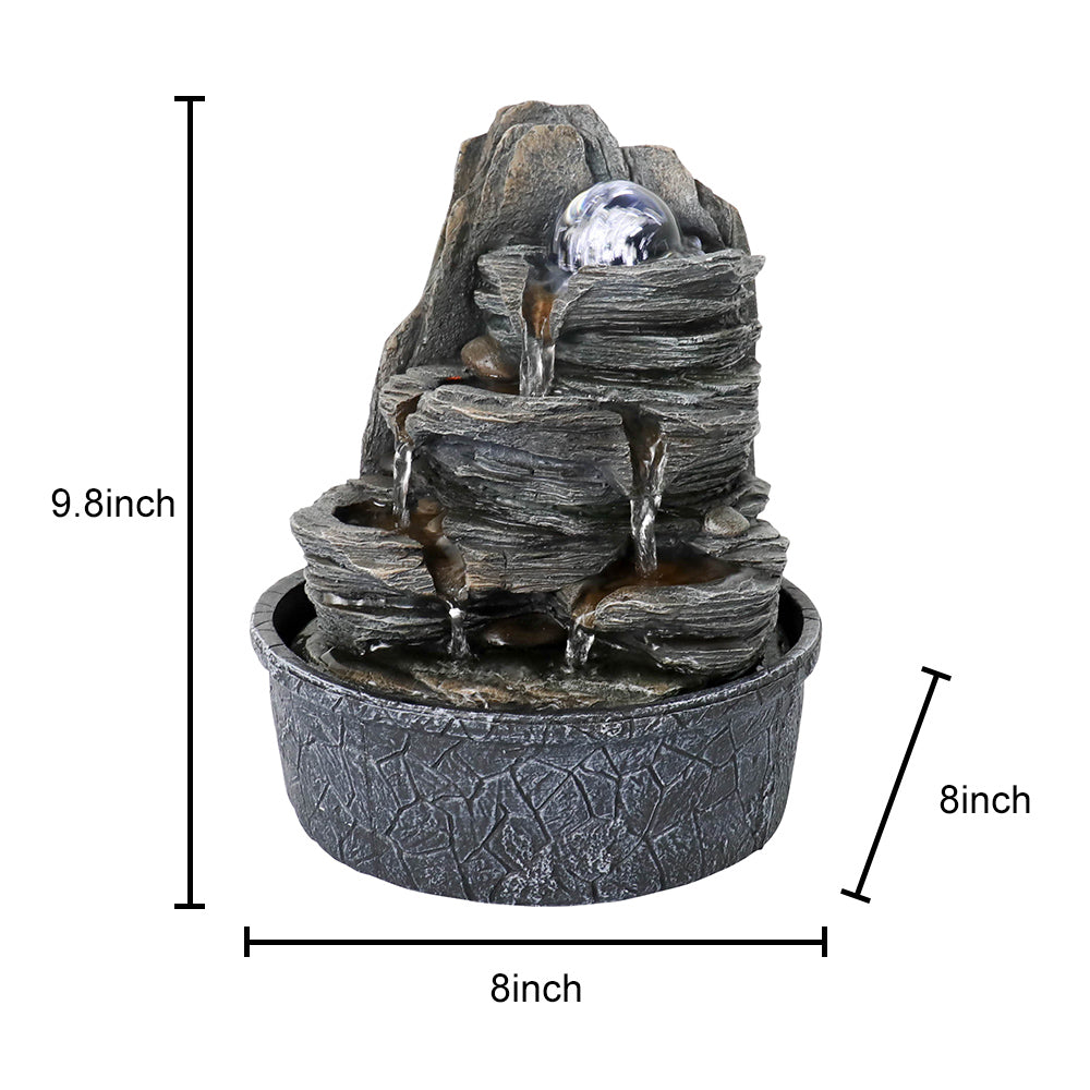 Resin Lit Spinning Orb Desk Water Fountain 9 Inch Slate