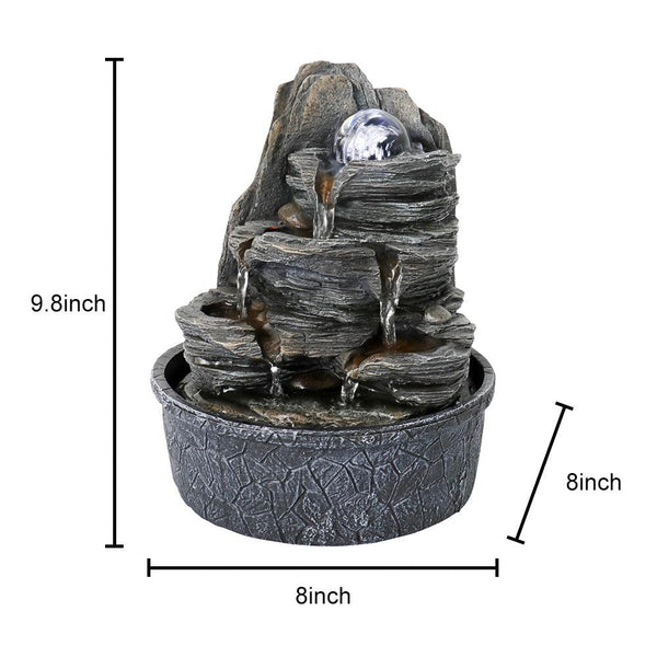Resin Lit Spinning Orb Desk Water Fountain 9 Inch Slate