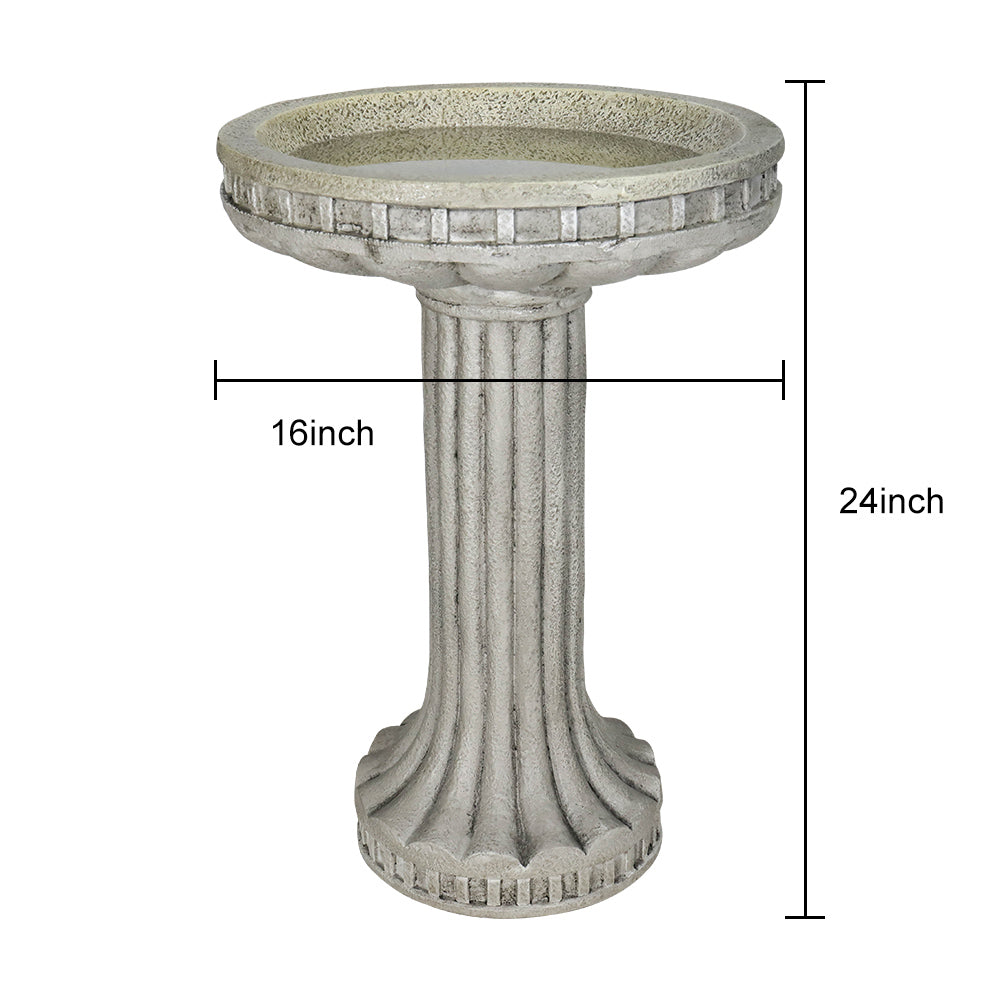 Concrete Pedestal Bird Bath Roman Fluted 24 Inch