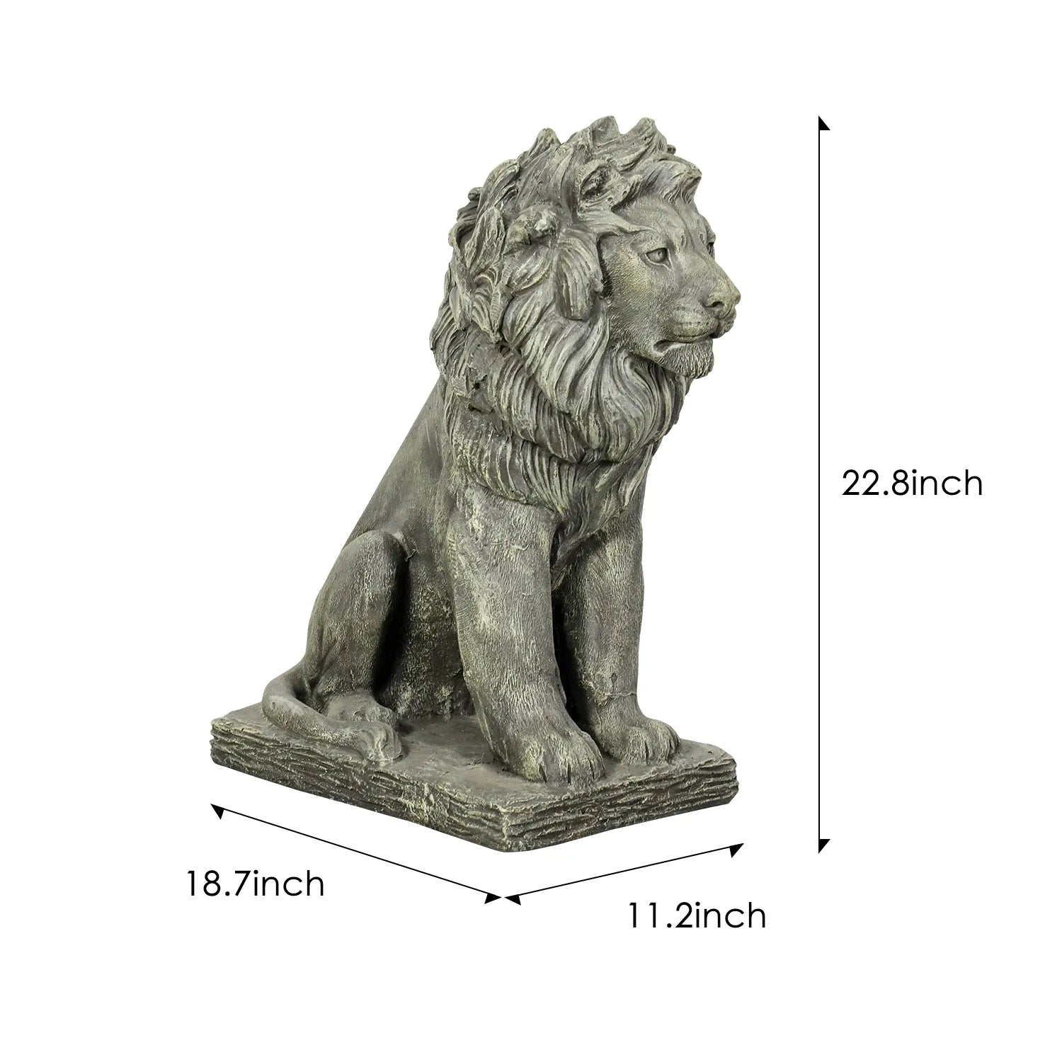 Concrete Outdoor Lion Statue Guardian Seated 22 Inch