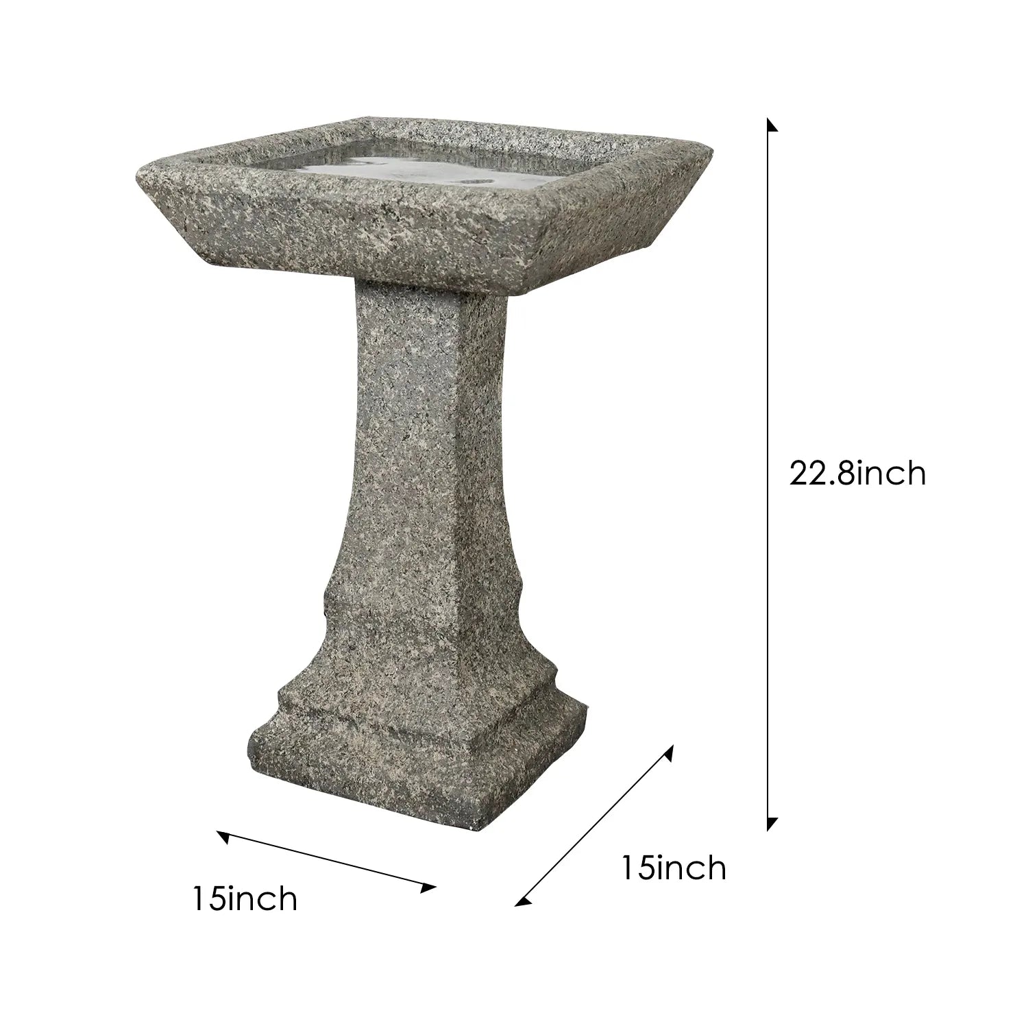 Concrete Garden Bird Bath Square Pedestal 22 Inch