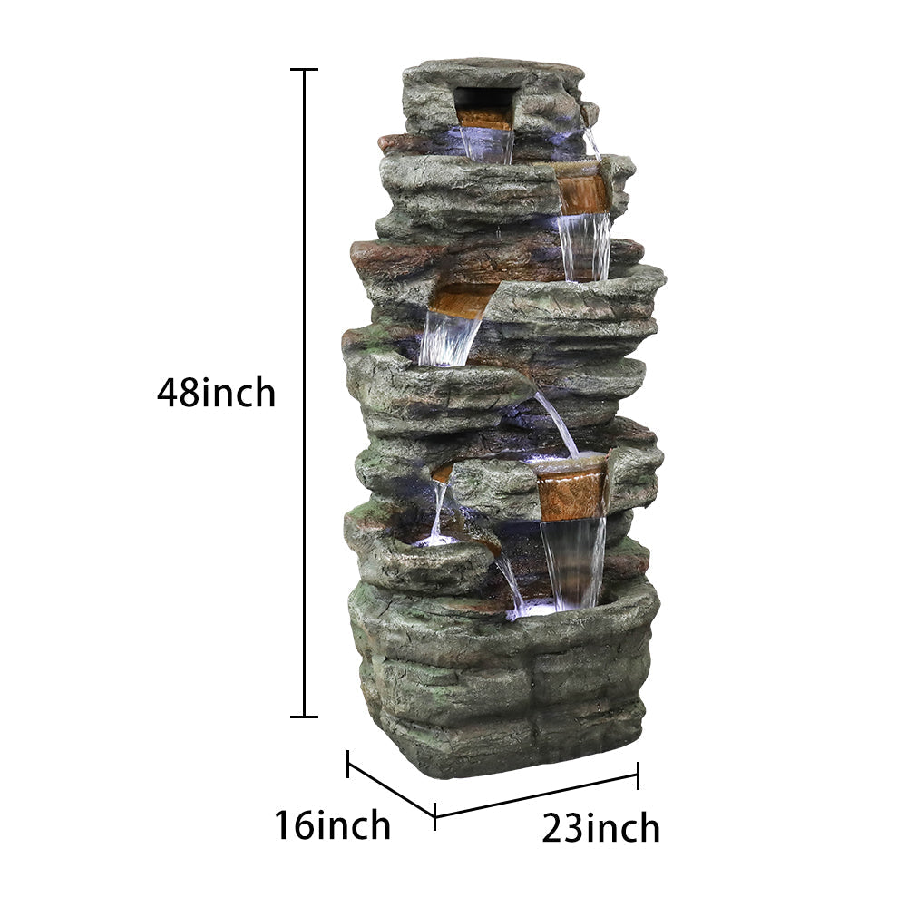 Resin Serpentine Slate Column Cascading Outdoor Fountain