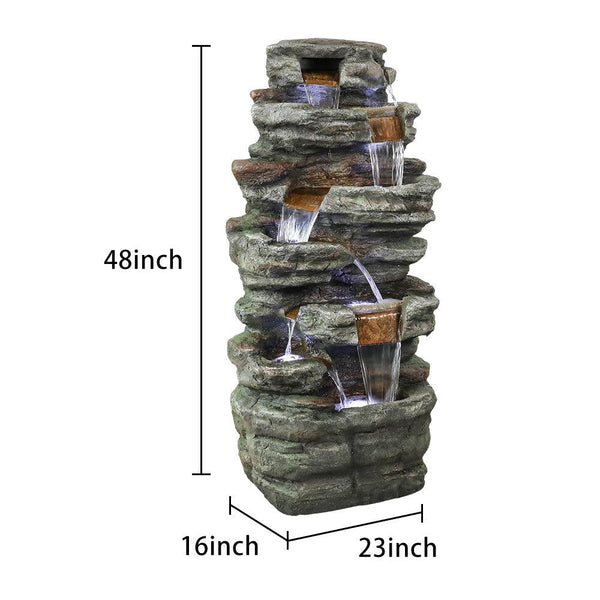 Resin Serpentine Slate Column Cascading Outdoor Fountain