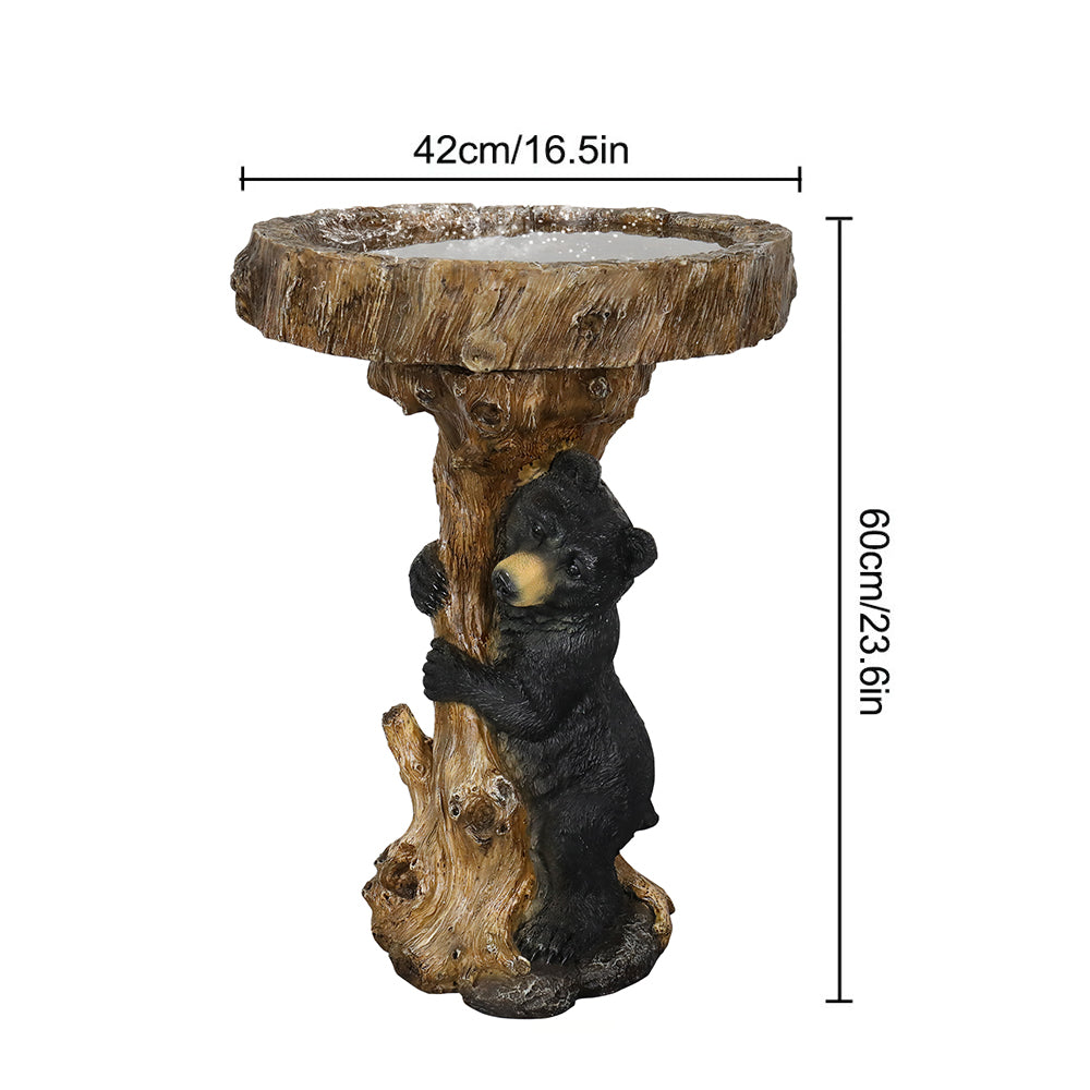 Concrete Bear Bird Bath Cub Climbing Stump 23 Inch