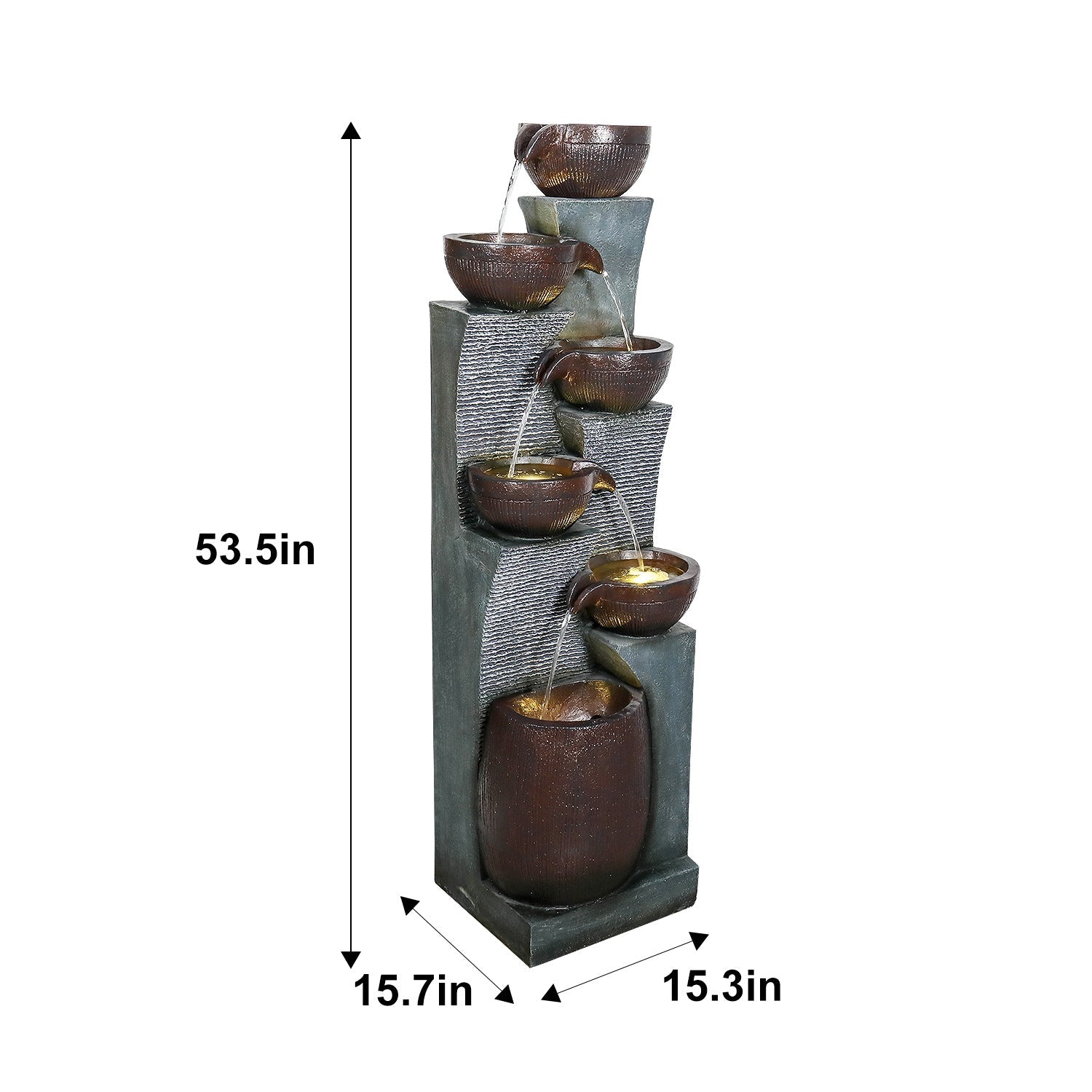 Resin 6 Tier Outdoor Water Fountain Pottery Bowls 53 in