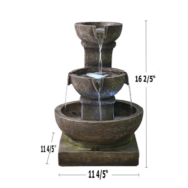 Resin Classical 3 Tier Tabletop Garden Fountain 16 Inch