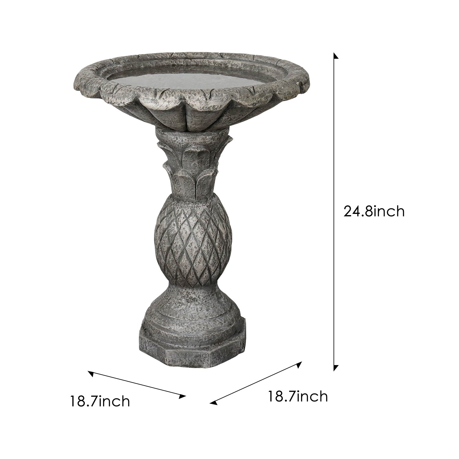 Concrete Pineapple Bird Bath Classical Pedestal 24 Inch