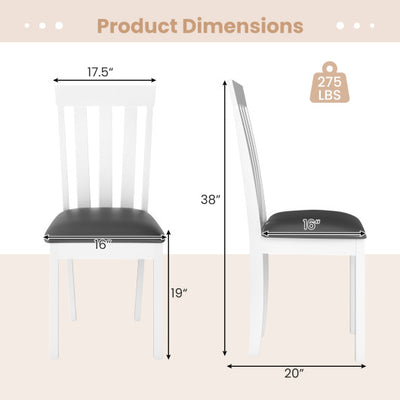 Dining Chair Set of 2 Upholstered Wooden Kitchen Chairs with Padded Seat and Rubber Wood Frame-White