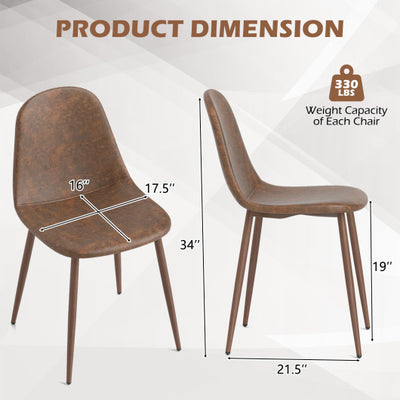 Dining Chair Set of 4 Faux PU Leather Upholstered Kitchen Chairs with Metal Legs-Brown