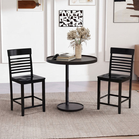 Dining Chair Set of 2 with Footrests and Solid Wood Frame-Black