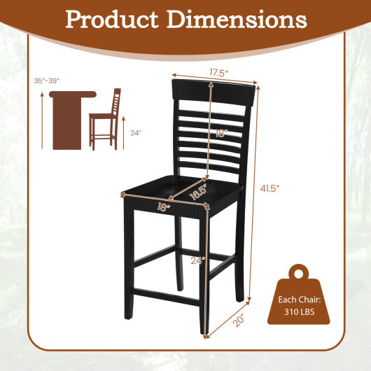 Dining Chair Set of 2 with Footrests and Solid Wood Frame-Black
