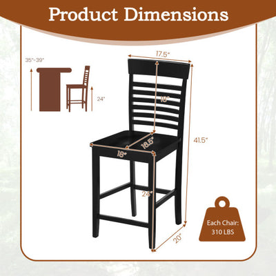 Dining Chair Set of 2 with Footrests and Solid Wood Frame-Black