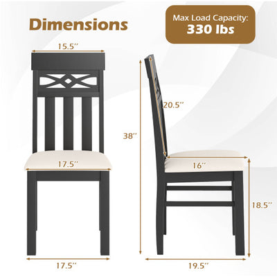 Dining Chairs Set of 2 High Back Dining Room Chairs with Padded Seat and Rubber Wood Frame-Black