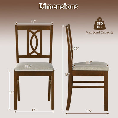 Dining Chairs Set of 2 Rubber Wood Dining Room Chairs with Hollowed Backrest-Walnut