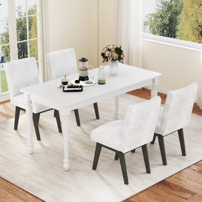 Dining Chairs Set of 4 Fabric Upholstered Kitchen Chairs with Padded Seat and Rubber Wood Legs-White+Gray