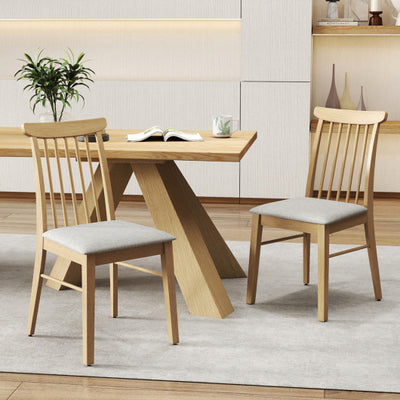 Dining Chairs Set of 2 Fabric Upholstered Kitchen Armless Chairs with Rubber Wood Frame-Natural