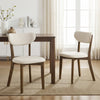 Dining Chairs Set of 2 Upholstered Mid-Back Chairs with Solid Rubber Wood Frame-White