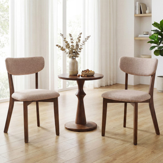 Dining Chairs Set of 2 Upholstered Mid-Back Chairs with Solid Rubber Wood Frame-Beige