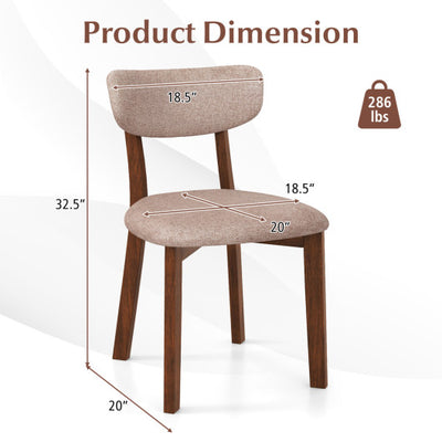 Dining Chairs Set of 2 Upholstered Mid-Back Chairs with Solid Rubber Wood Frame-Beige