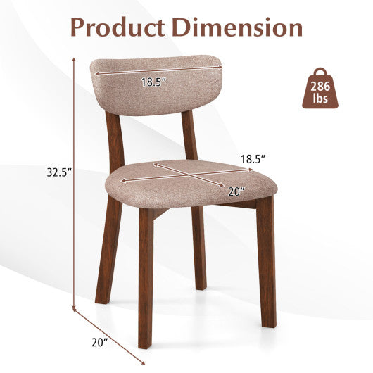 Dining Chairs Set of 2 Upholstered Mid-Back Chairs with Solid Rubber Wood Frame-Beige