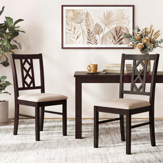 Dining Room Chairs Set of 2 Rubber Wood Dining Chairs with Hollowed Backrest-Brown