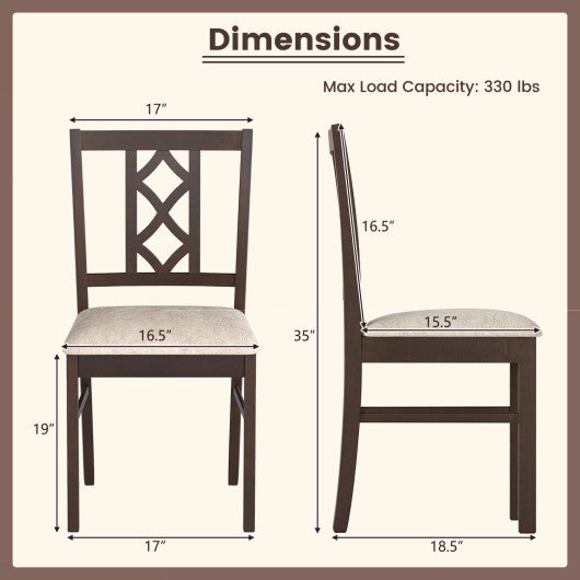 Dining Room Chairs Set of 2 Rubber Wood Dining Chairs with Hollowed Backrest-Brown