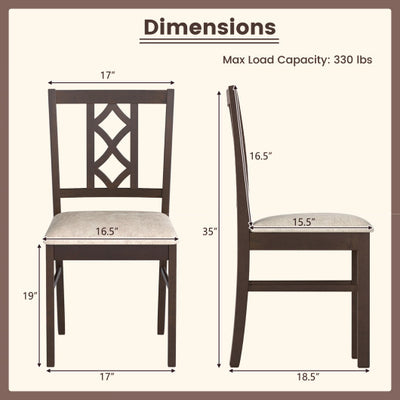 Dining Room Chairs Set of 2 Rubber Wood Dining Chairs with Hollowed Backrest-Brown