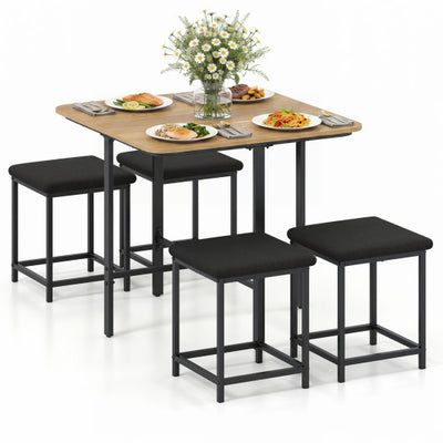 Dining Table Set with 4 Upholstered Stools and Metal Frame-Natural