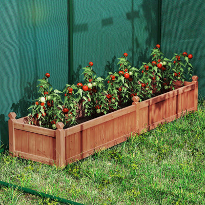 91 x 24 x 16 Inch Divisible Planter Box with Corner Drainage and Non-woven Liner for Growing Vegetables-Brown