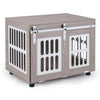 Dog Crate Furniture with Sliding Barn Door for Small Medium Dogs-Gray