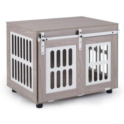 Dog Crate Furniture with Sliding Barn Door for Small Medium Dogs-Gray