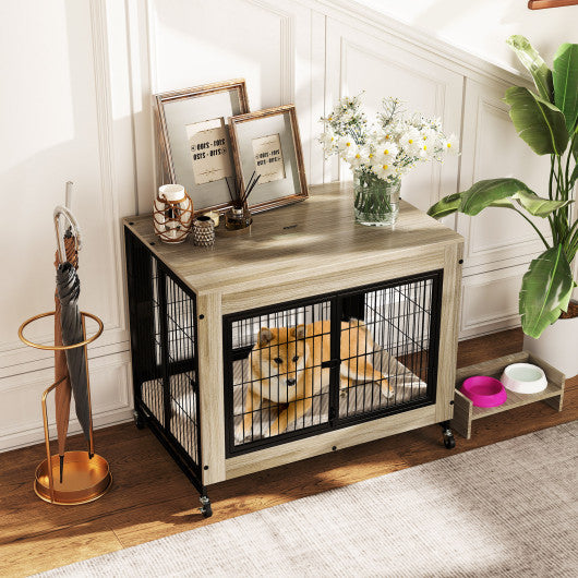 Industrial Dog Kennel with Flip-up Top 3 Lockable Doors and Removable Tray-Gray