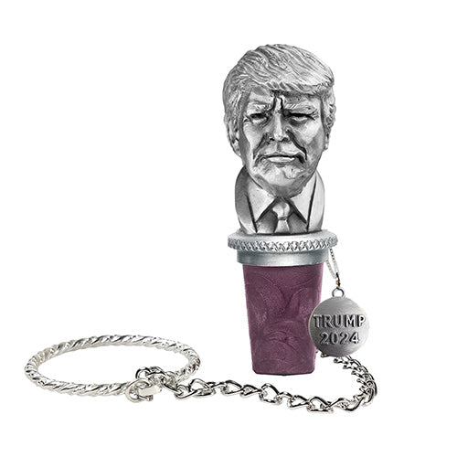 Donald Trump Wine Bottle Stopper Keychain with a bust of a political figure on a white background