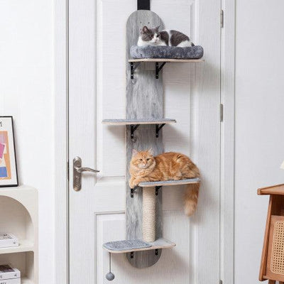 Door Hanging Cat Climber 4-level Height Adjustable with Plush Bed-Gray