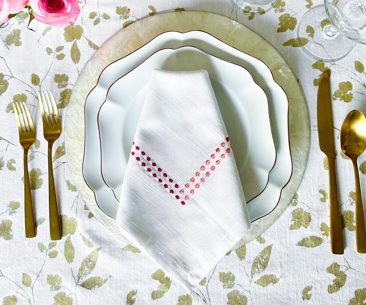 Red Embroidered Pearls Napkins